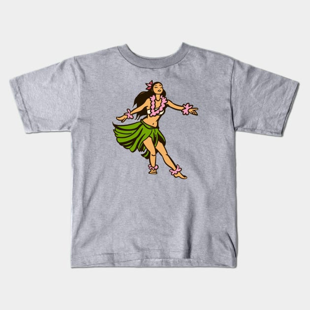 Vintage Hawaiian Hula Dancer Cartoon // Retro Hula Girl Kids T-Shirt by Now Boarding